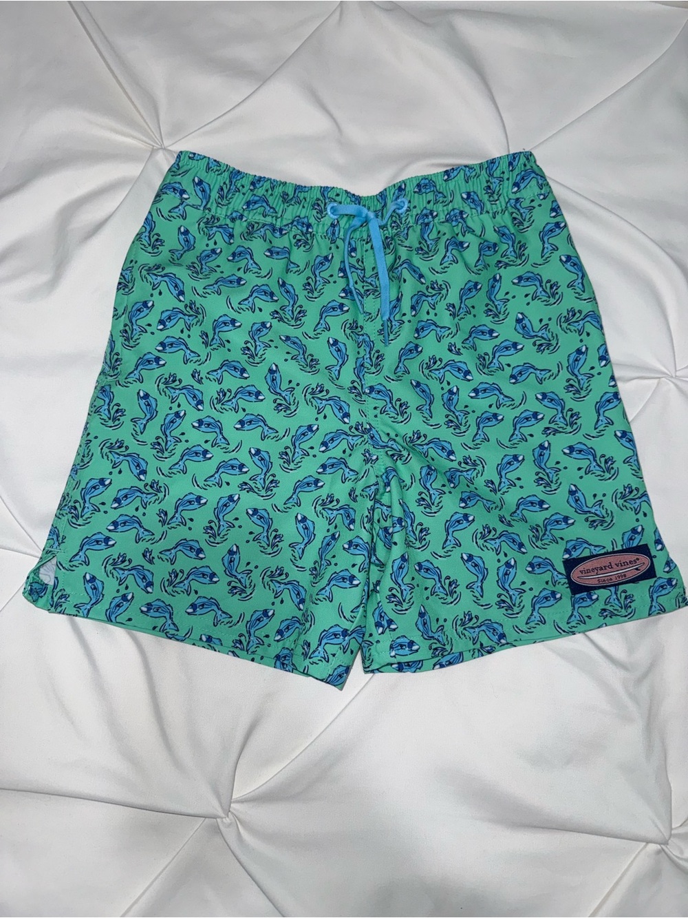 Vineyard Vines Teal Green with Blue Dolphin Print Swim Shorts